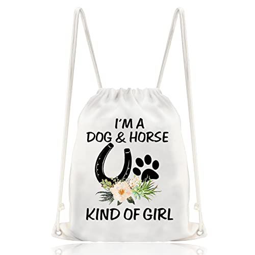 BDPWSS Horse Drawstring Bag Horse Lover Gift I'm a Dog And Horse Kind Of Girl Gift For Dog Owner Dog Mom Gift (Dog horse girl Sbp)2