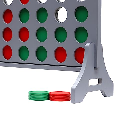 Image of Giant 4 in a Row Game for Family & Adults - Tailgating Pros Jumbo Grey Wooden Four in a Row Indoor & Outdoor Yard Game for Family Party Fun, Portable Activities for Patio, Backyard, and Camping