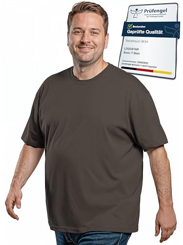 Logostar T Shirt Homme Basique Grande Taille | Tshirt surdimensionnée 3XL - 15XL | Tee Shirt Simple Oversize en Coton à col Rond pour | Dark Chocolate, 15XL
