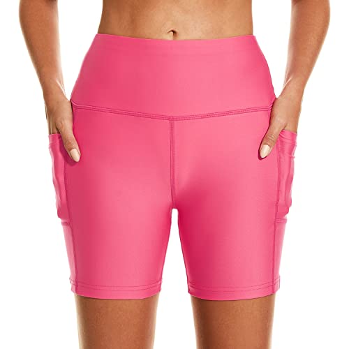 Image of HODOSPORTS Women's 3'' /5'' /7'' /9'' /12'' Swim Board Shorts UPF50+ High Waisted Quick Dry Swimsuit Bottoms with Pockets Liner