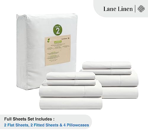 Image of LANE LINEN 100% Organic Cotton Pure White Full Sheets Set, 4-Piece Pure Organic Cotton Long Staple Percale Weave Ultra Soft Best Bedding Sheets for Bed, Breathable, 15 inch Deep Pocket - White (2 Pack)