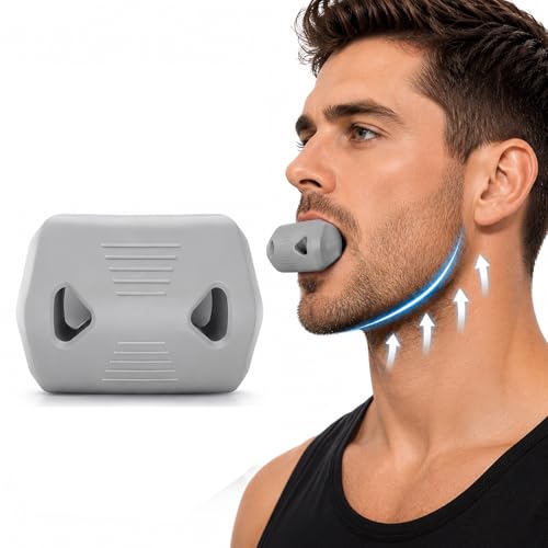 Jawline Exerciser for Men 45LB Resistance Food Grade Silicone Jaw Trainer Face & Neck Muscle Strengthener Hands Free Jaw Workout Tool for Jawline Definition Facial Fitness Exerciser (Gray)