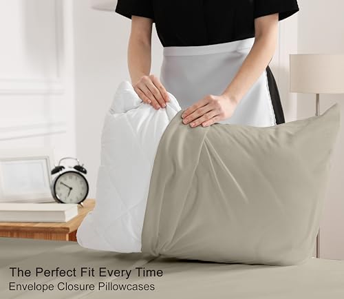 RUVANTI 100% Cotton Percale Sheets California King Size – Crisp Cooling Bed Sheets for Hot Sleepers, Deep Pocket 14”, Soft Breathable & Durable Hotel-Style 4 Piece Set, Taupe by RUVANTI - Image 7