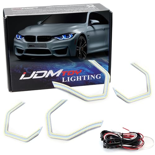 iJDMTOY 4pc Set 540-SMD Xenon White Iconic M4 Style Half-Circle Shape LED Angel Eye Lights w/Relay Wiring Harness Compatible with BMW 2 3 4 5 Series Light Retrofit