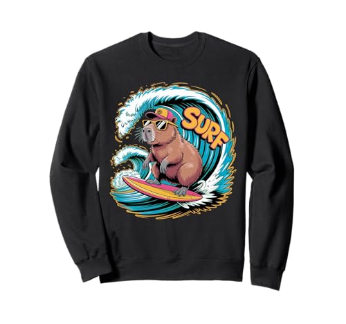 Surf Capybara Funny Retro Beach Summer Vibes Sweatshirt