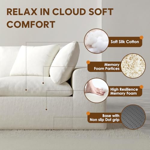Image of 130 inch Oversized Cloud Couch, Modular L Shaped Sectional Sofa with Deep Seats, High Density Foam No Sag Support, No Assembly Required 4 Seater Washable Fabric Couch for Living Room, White