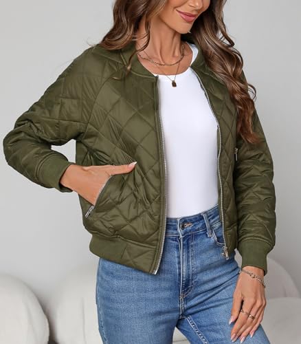 Women's Quilted Jackets Lightweight Zip up Bomber Jacket Long Sleeve Y2K Casual Jacket Coat with Pockets4