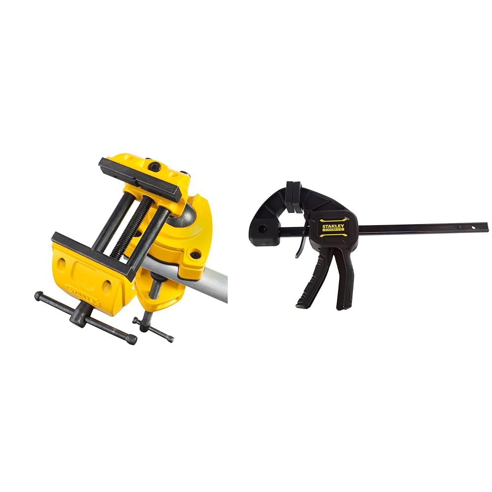 Stanley 1-83-069 etau d'Établi Sur Rotule - Ecartement 75 mm 25 kg & Fmht0-83232 Serre-Joint M 150 Gamme FatMax - Travaux De Précision - Patin De Protection Amovibles - Rainure En V