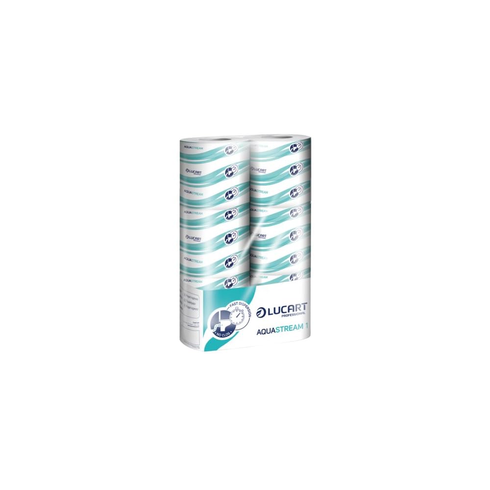 Lucart Professional, AquaStream 1, Carta Igienica a Rotolo in Pure Pulp, Ideale per Bagni Pubblici e Uffici, 6 Rotoli da 200 strappi, 9,​5x11 cm