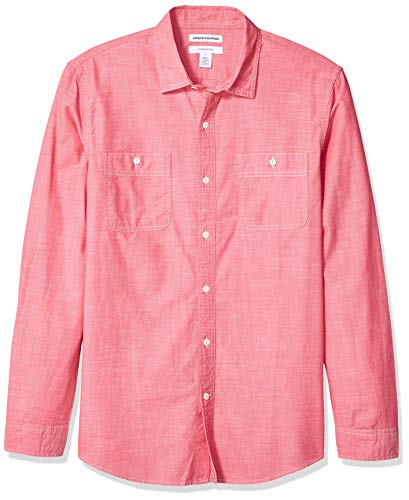 Amazon Essentials Men's Slim-Fit Long-Sleeve Chambray Shirt, Red, X-Large