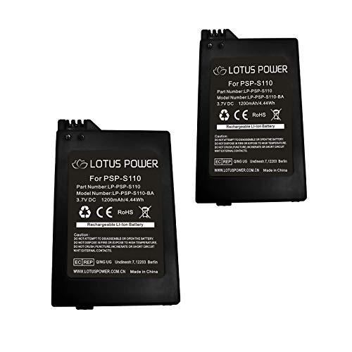 Rechargeable PSP S110 Batteries Replacement High Capacity 1200mAh, PSP-S110 Battery 3.7V for Sony PSP3003 / 3001/3000 & PSP2003 / 2001/2000 Game Console (2 Batteries)