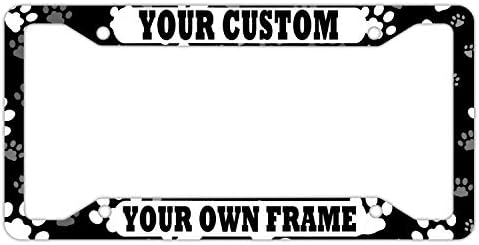 DZGlobal Custom Text Printed Car Frames Personalized Aluminum Cute Dog Cat Footprint Car Accessories Pet Paw License Plates Holder Black White 4 Holes 1 Frame
