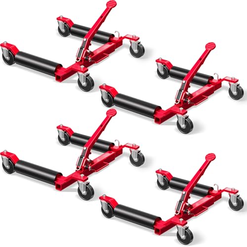 Car Dolly Jack Set of 4 Mechanical 1500-lbs Wheel Dolly 9 car Wheel Dolly Positioning Jack Car Dollies for Vehicle Positioning & Auto Repair Moving Red