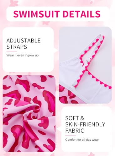 Image of XiaoMoSha Girls One Piece Swimsuit Adjustable Straps Bathing Suit Teen Girl Color Block Trim Padded Beach Swimwear 6-16 Years
