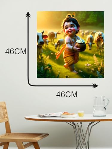 Image of Techgifti Baby Krishna Matki Wall Poster for Pooja Room, Office, Kids Room (Size- 46CM X 46CM)