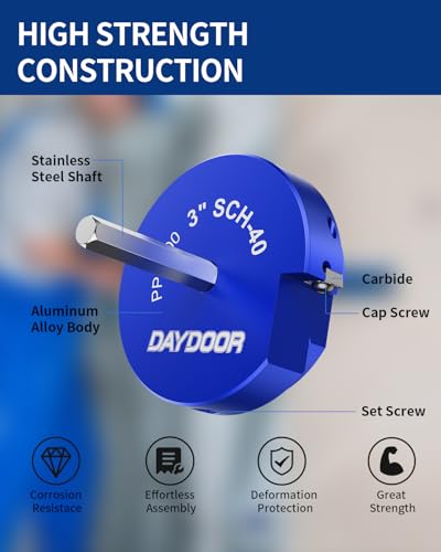 Image of DAYDOOR 3'' PVC Pipe Reamer, 3-Inch PVC Fitting Saver | 4-Sided Carbide Blade Hub Saver, Socket Saver Plumbing Tool for Sch.40 PVC, CPVC, ABS, Fit Standard 1 /2 inch Drills