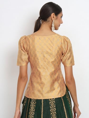Image of studio rasa Women's Silk Blend Hand Block Printed Top for Wedding Festive Party