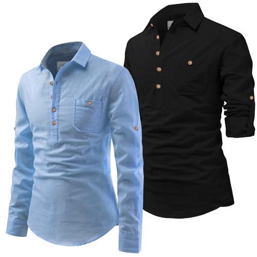 Image of Vida Loca Men Cotton Full Sleeve Casual Spread Collor Slim Fit Short Kurta for Men and Boys (Pack of 2)