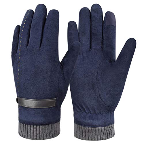 heekpek Hombres Guantes de Invierno Guantes Antelina Termicos Finos Guantes con Pantalla Táctil Guantes Cálidos con Forro de Vellón Grueso Guantes a Prueba de Viento (Azul)