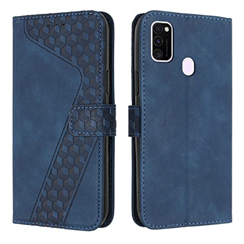 OKZone Kompatibel mit Samsung Galaxy M30S/M21 Hülle, Handyhülle Samsung M30S/M21, PU Leder Tasche Wallet Schutzhülle Galaxy M30S/M21, Flip Cover Klappbar Etui mit Magnet Kartenfach Lederhülle (Blau)