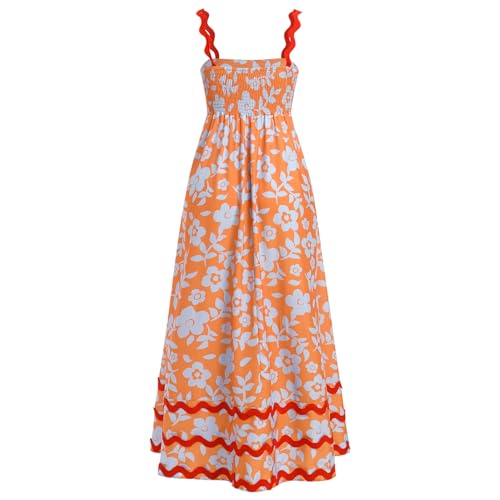 Image of IDOPIP Womens Summer Casual Dress Beach Floral Maxi Dress Elegant Spaghetti Sleeveless Smocked Sundress Weeding Guest Dress