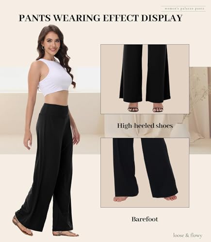 Image of ZOOSIXX Wide Leg Palazzo Pants for Women - High Waist Casual Beach Lounge Pants Loose Flowy Pants Stretchy Trousers