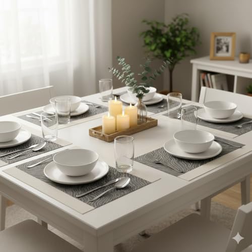 Image of YELONA Placemats Set of 6, Heat-Resistant Woven Vinyl Table Mats, Non-Slip & Washable Dining Tablemats for Kitchen & Dinner Decor, Anchor Grey (45cm x 30cm)