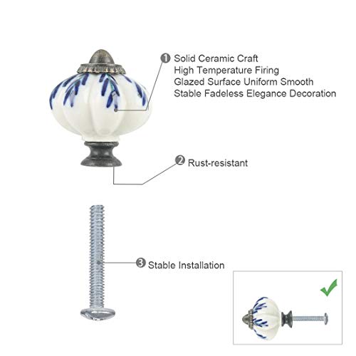 Uxcell 2Pcs Ceramic Knobs Vintage Knob Drawer Round Pull Handle Furniture Cupboard Dresser Door Decorative, White + Blue #TOP7