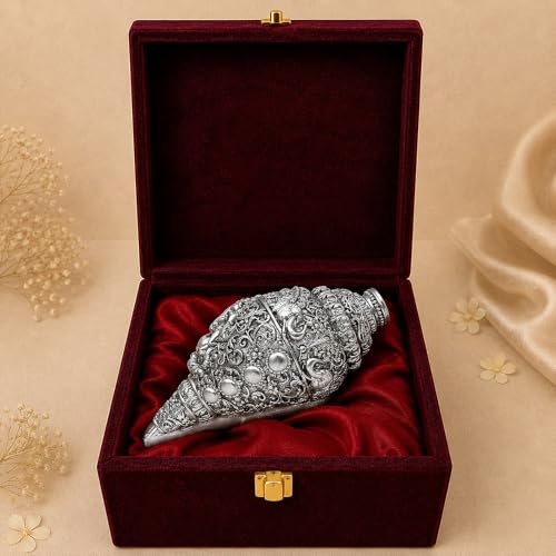 Image of DIVINITI Sacred Ganesha Shankh Idol for Home Temple Decor|999 Silver-Plated Antique Finish Decorative Conch Shell with Luxury Gift Box|Premium Vastu & Housewarming Gift (12 x 6 cm)