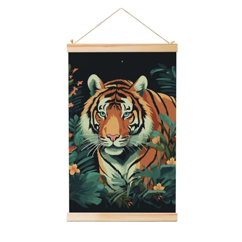 Poster mural en bois papillon et tigre vintage 50x75 cm pour decoration de salon