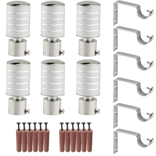 Image of GRIVAN Stainless Steel Curtain Holder Set for Door Window Wall Suitable for 1 Inch Rod Curtain Bracket Support Knobs Accessories (Silver, Pair of 3)