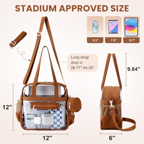 Image of Clear Tote Bag 12x6x12 Stadium Approved Transparent Crossbody Bag with Multi Pockets for Sports Concerts