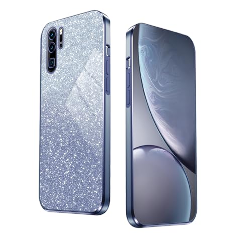 WBWONE Glitter Cover per Huawei P30 Pro, Bordo Elettroplaccato, Custodia Morbida con Adesivi Scintillio, Anti-Graffio Case - Blu