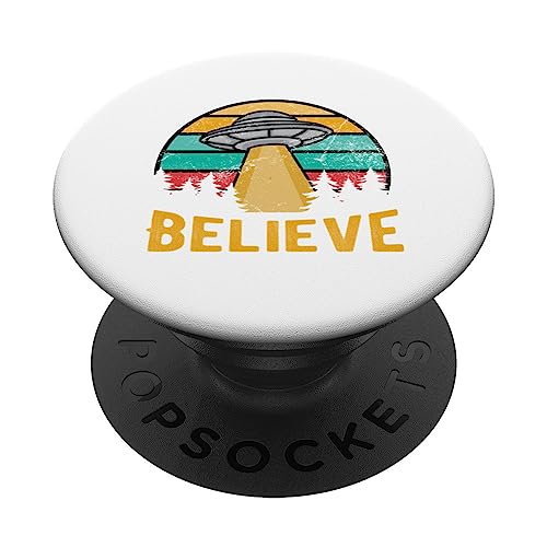 Vintage Alien UFO Hunter Gift UFOS I Want To Believe PopSockets Swappable PopGrip, Black