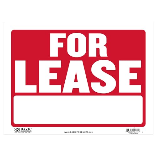 BAZIC Products For Lease Sign, 12 x 16 in, Weather Resistant, Tapes, Tacks, Or Frames, for Yards Windows Real Estate
