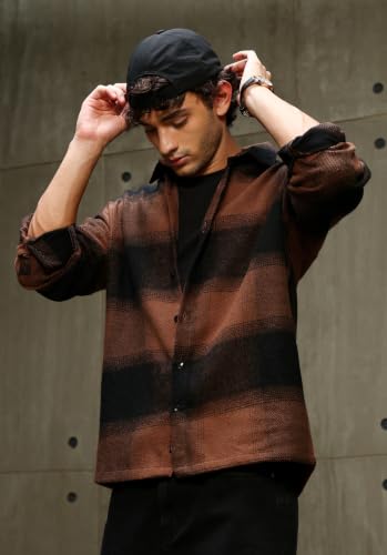 CAHOOT Store CAHOOT Men's Brown-Black Yarn Dyed Brushed Checks Shirt - Image 3