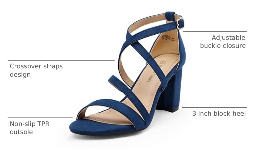 Image of DREAM PAIRS Women's Block Chunky Heels Sandals Open Toe Ankle Strappy Comfortable Dressy Sandals for Bridal Wedding Prom Party with Adjustable Cross Strap