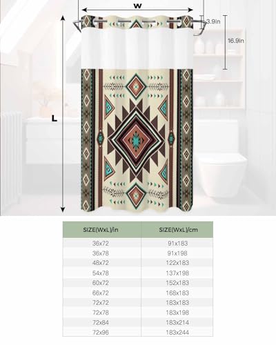 Teamery ZXH-2024-6-12-BOTY-SHZF07007YLCGTMY No Hook Waterproof Shower Curtain, Brown Curtain Liner Set, Western Southwest Native American Indian See-Through Top & Double Layers Fabric Shower Curtains thumb #6