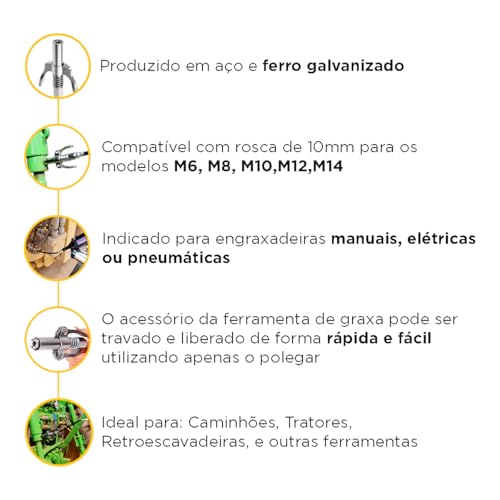 Acoplador de Graxa Bico Comando Injetor Com Garras Lubrificação