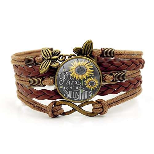 Boho Sunflower Gifts Sunflower Leather Bohemian Bracelet Birthday Gifts for Women Teens Granddaughter Wife Daughter Mom Friendship Bracelets for Her