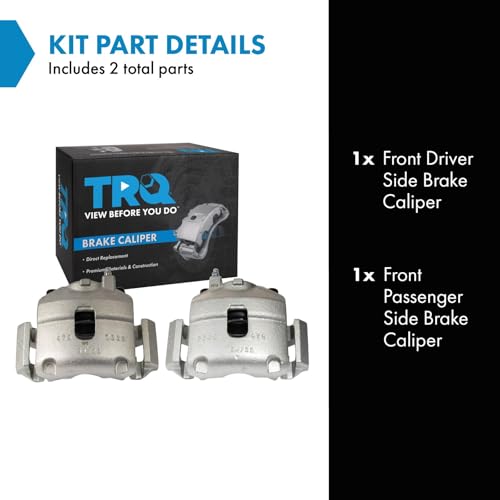 Image of TRQ Front Driver and Passenger Side Brake Caliper Set Caliper Brackets Hardware Compatible with 12-17 Fiat 500 L4 1.4L Naturally Aspirated