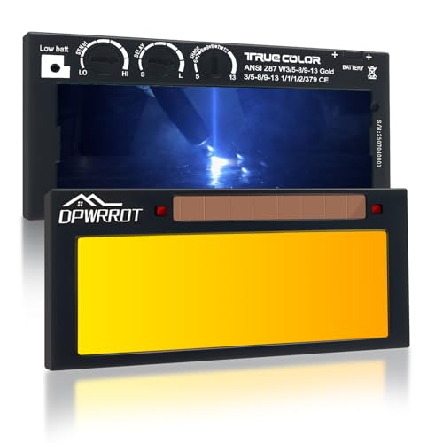 Auto Darkening Welding Lens Shade 5-13, 2“x4 1/4”x0.33”, Adjustable Gold Welding Lens, True Color HD Deep Blue Weld View, Solar Energy Welding Lens for Pancake and Pipeliner Welding Hoods and Helmets
