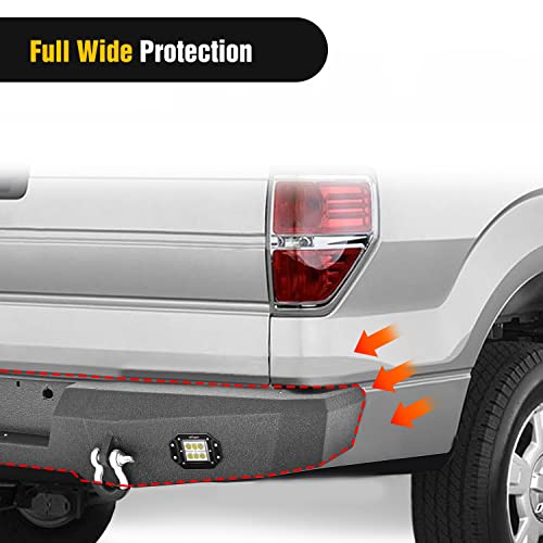 Image of Nilight Rear Step Bumper for 2009 2010 2011 2012 2013 2014 Ford F150 Full Width Pickup Truck Rear Step Textured Black Solid Steel Offroad with 2X Upgraded 18W LED Lights D-Rings