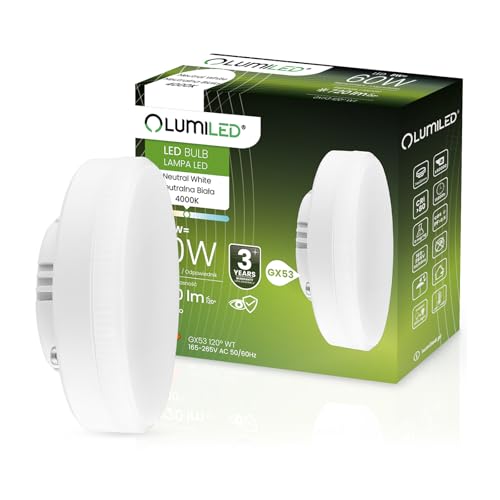 Lumiled GX53 LED, 8W 720 Lumen Leuchtmittel, 4000K neutralweiß Birne Lampe Strahler Spot, ersetzt 60W 120° Grad Strahlwinkel LED Lichtquelle Energiesparlampen Schrank