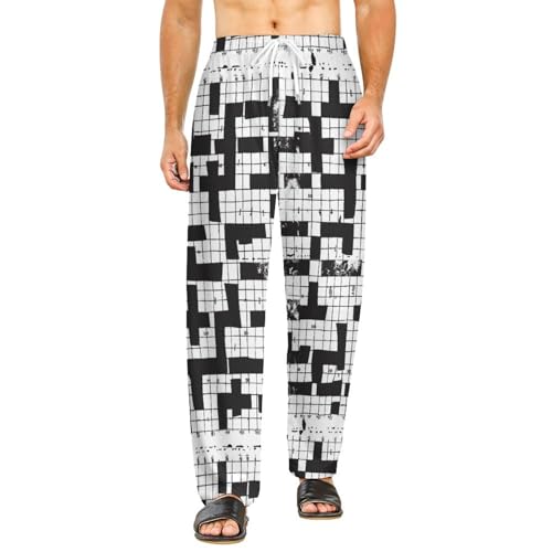 Crossword Puzzle Pattern Men Pajama Pants Print Drawstring Cute Lounge Pant