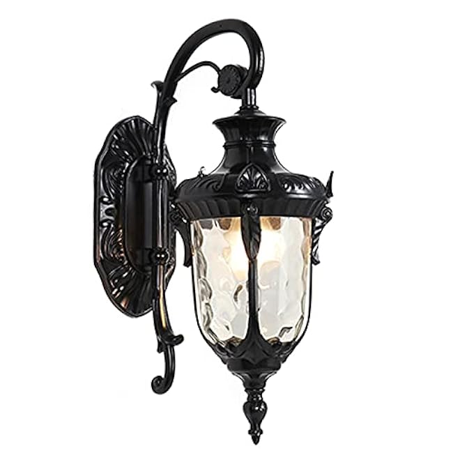 Black Outdoor Wall Light Fixture with Water Fall Glass Shade Wall Sconce Lighting Wall Mount for House Outdoor Wall Lanterns Lamp for Porch Patio Beach
