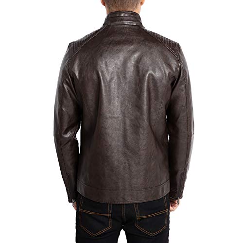 Image of WULFUL Men's Stand Collar Leather Jacket Motorcycle Lightweight Faux Leather Outwear