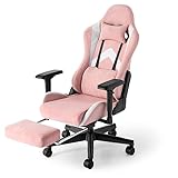 CYBER-GROUND ゲーミングチェア スエード調 【ロゴなし】フットレスト付き 4Dアームレスト ハイバック 昇降式 リクライニング ロッキング ヘッドクッション 可動式 ランバーサポート ピンク 68800008(86607)