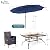 PHI VILLA 7 Piece Outdoor Dining Set with Umbrella, Rectangular Wood Top Metal Dining Table & Cushioned Wicker Chairs & 13ft Large Blue Umbrella for Patio, Deck, Yard