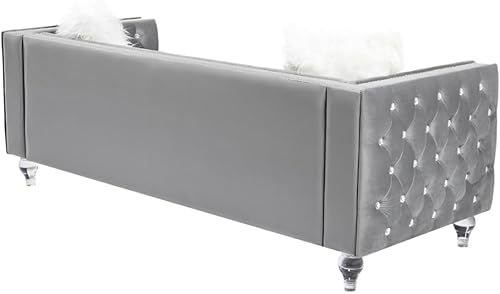 Miniatura 67 de i-POOK Sofá Chesterfield de terciopelo de 83 pulgadas de ancho con 3 asientos, 2 almohadas de felpa, patas de cristal y brazos recortados con cabeza